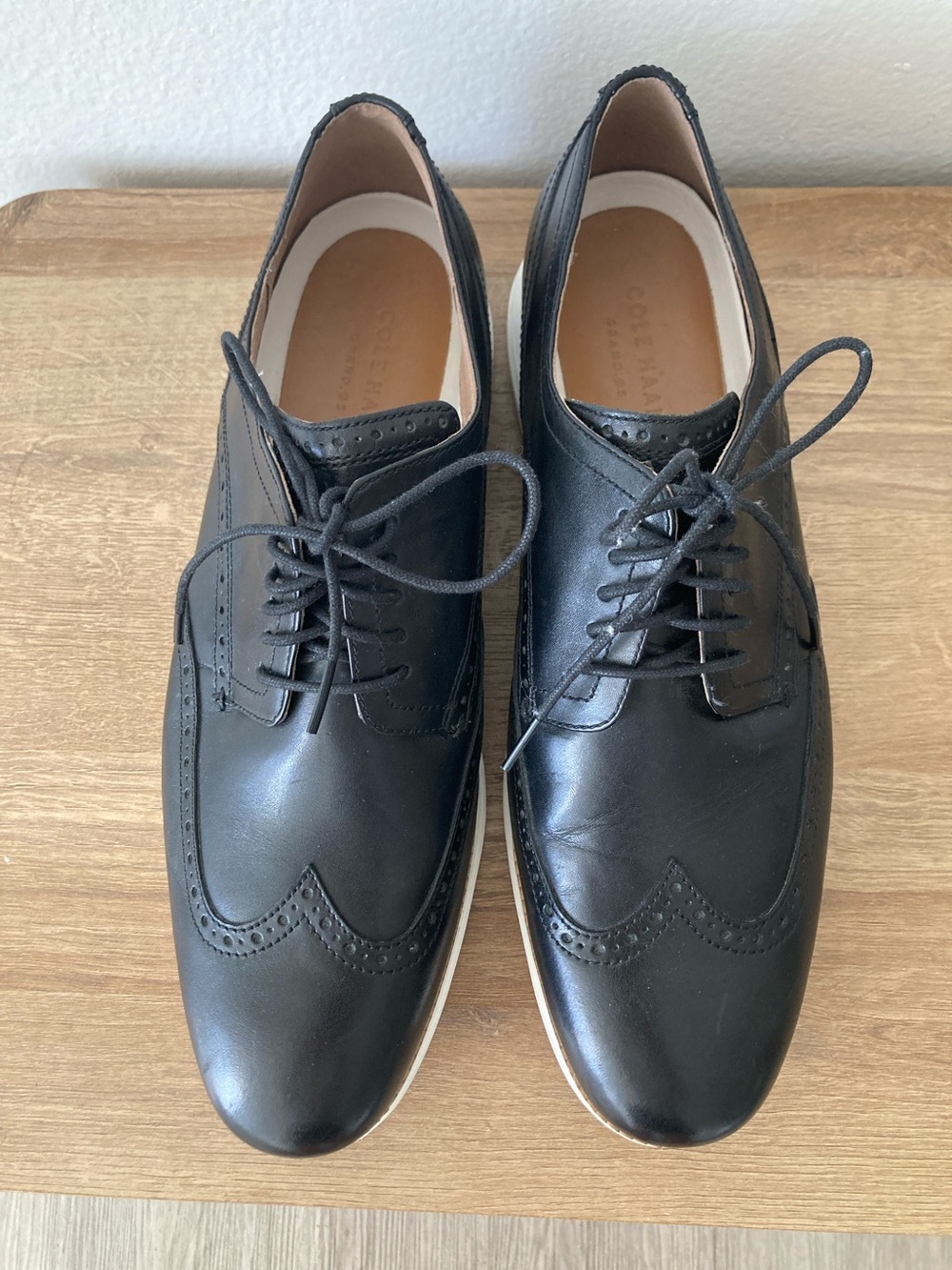 Cole Haan Black Leather Wingtip Derby Shoes